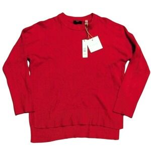 🆕 T Tahari Sweater L Large Bold Red Side Slit Hi Lo NWT NEW Fall Winter Holiday